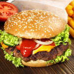 Cheeseburger mit Pommes Frites